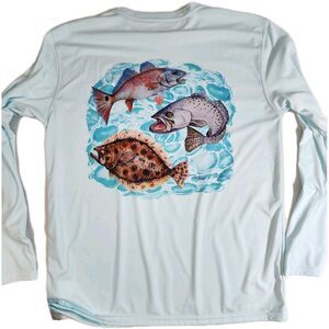 Denali Mens M Light Blue Long Sleeve Performance Shirt Hoss Anchor UV Prot NWT